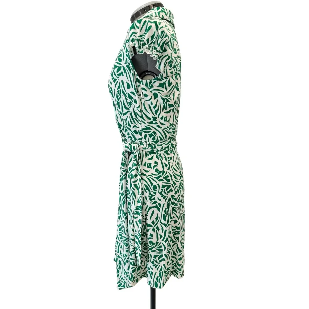 Tahari‎ Arthur S. Levine Green White Abstract Leaf Faux Wrap Dress Womens 4